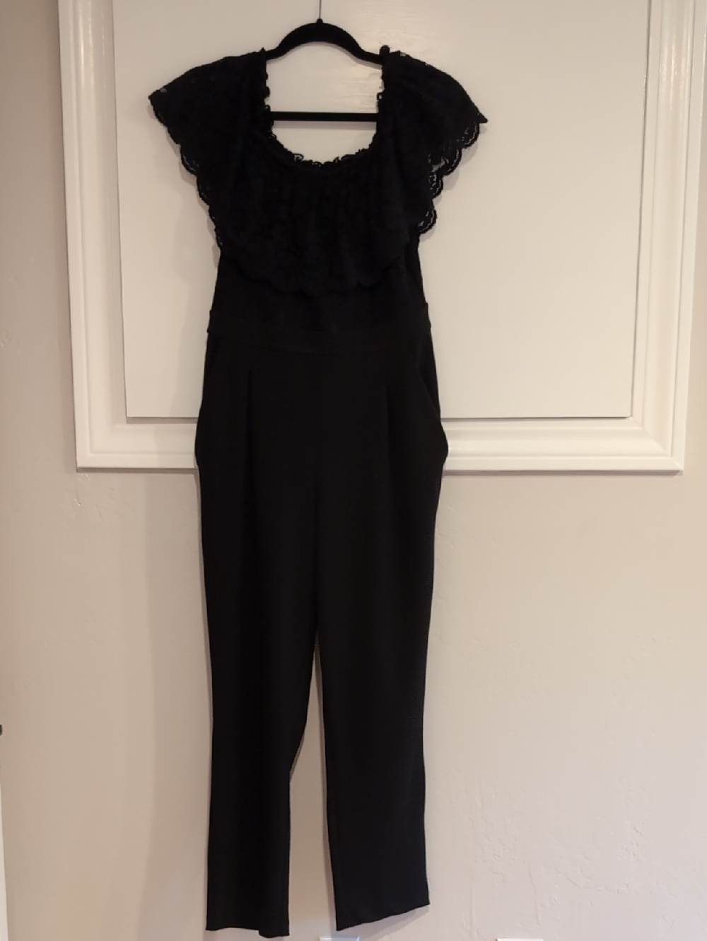 Express Black Lace-Trim Jumpsuit, 10
